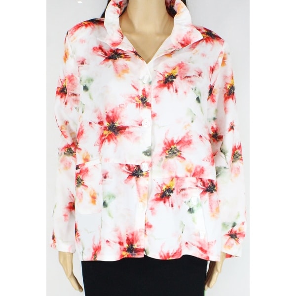 Trisha Tyler Womens Jacket White Size 1X Plus Floral Button-Front. Opens flyout.