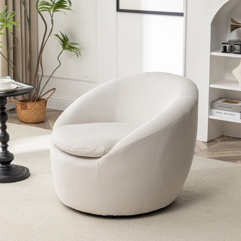Round Armchair Office Chair Accent Chair with Plush Seat Cushion, Swivel Barrel Chair Single Lounge Sofa