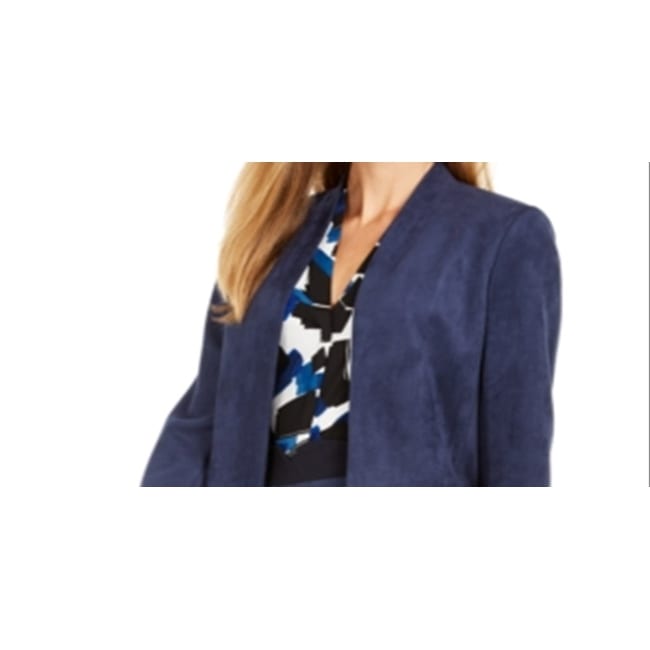 Calvin Klein Women's Faux Suede Open Front Topper Jacket Blue Size