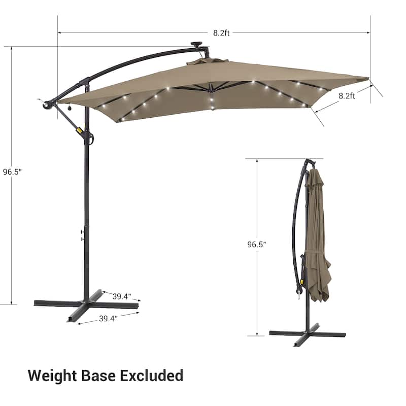 BONOSUKI Outdoor Umbrella,8.2x8.2ft Canopy Offset Umbrella With LED
