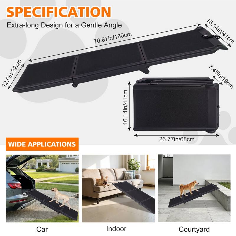 Dog Ramp for Car 71"x16" Foldable Dog Ramps for Large Dogs with Non-Slip Surface, Portable Pet Stair Ramp