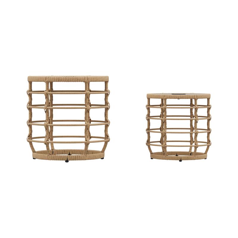 Topped Rattan End Table,Glass Top & Solar Ambient Light,Ideal for Outdoor Bar & Restaurant Ambiance