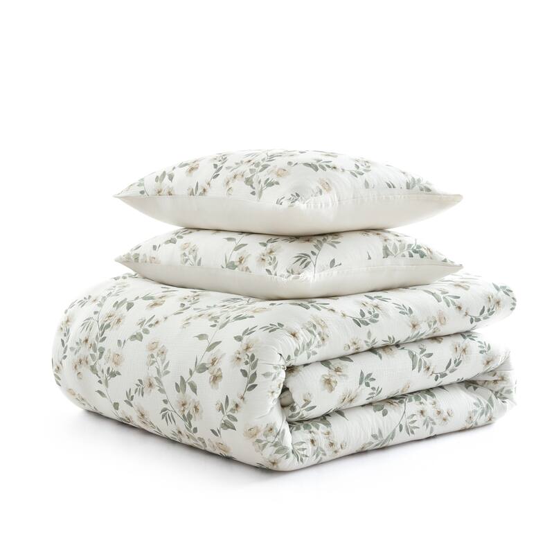 Martha Stewart Hazel Floral Cotton Beige Comforter Set