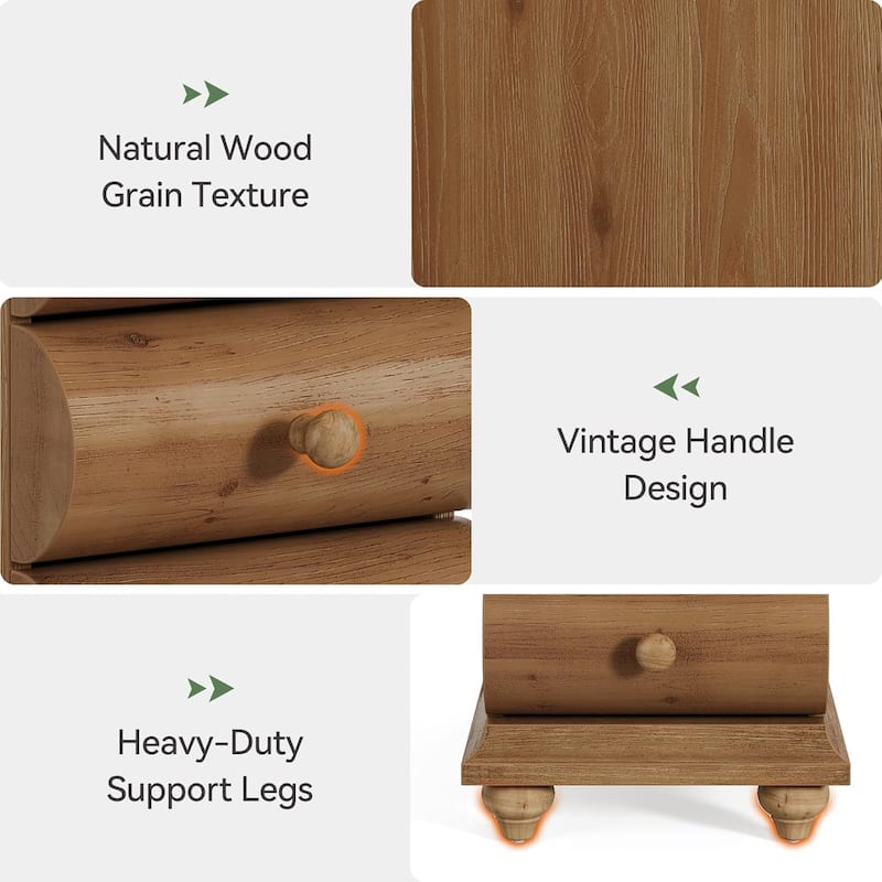 Solid Wood End Table, 3 Drawers Narrow Sofa Side Table with Finished Back