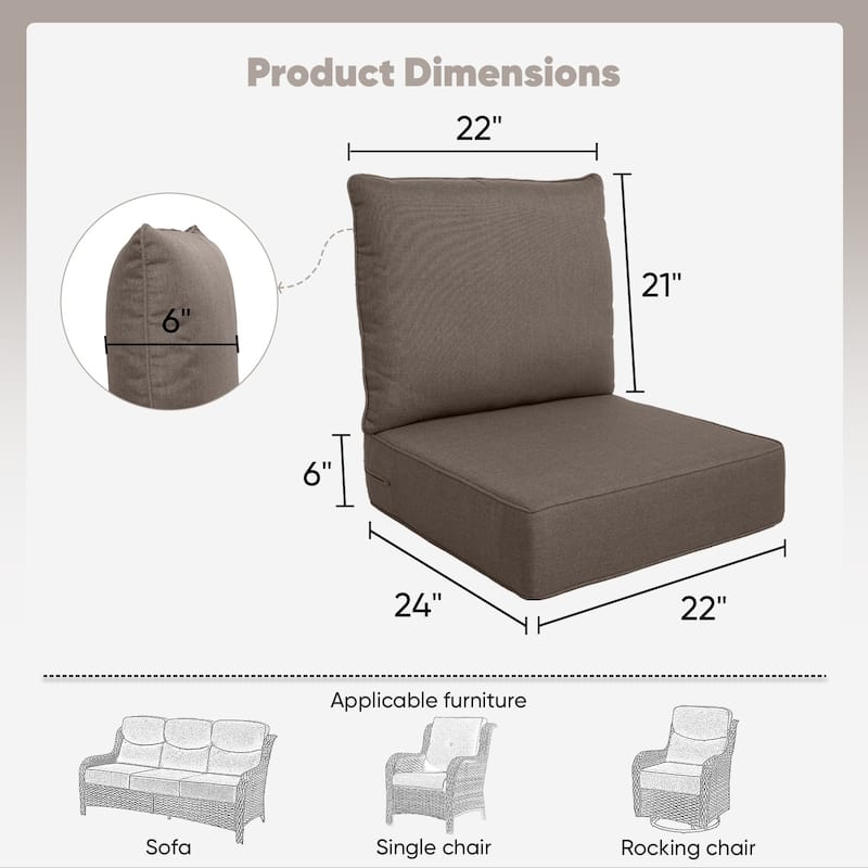 Pocassy 22"x24"x6" Inch Thick Cushions Indoor Outdoor Pillows Cushion