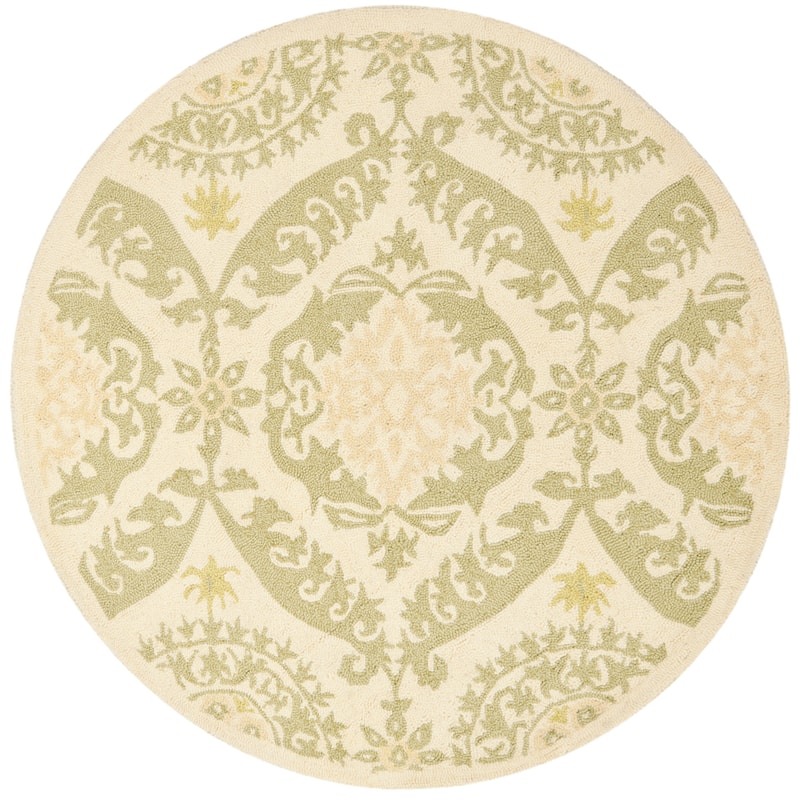 SAFAVIEH Handmade Chelsea Nazeli French Country Wool Rug - 3' x 3' Round - Beige/Green - Runner
