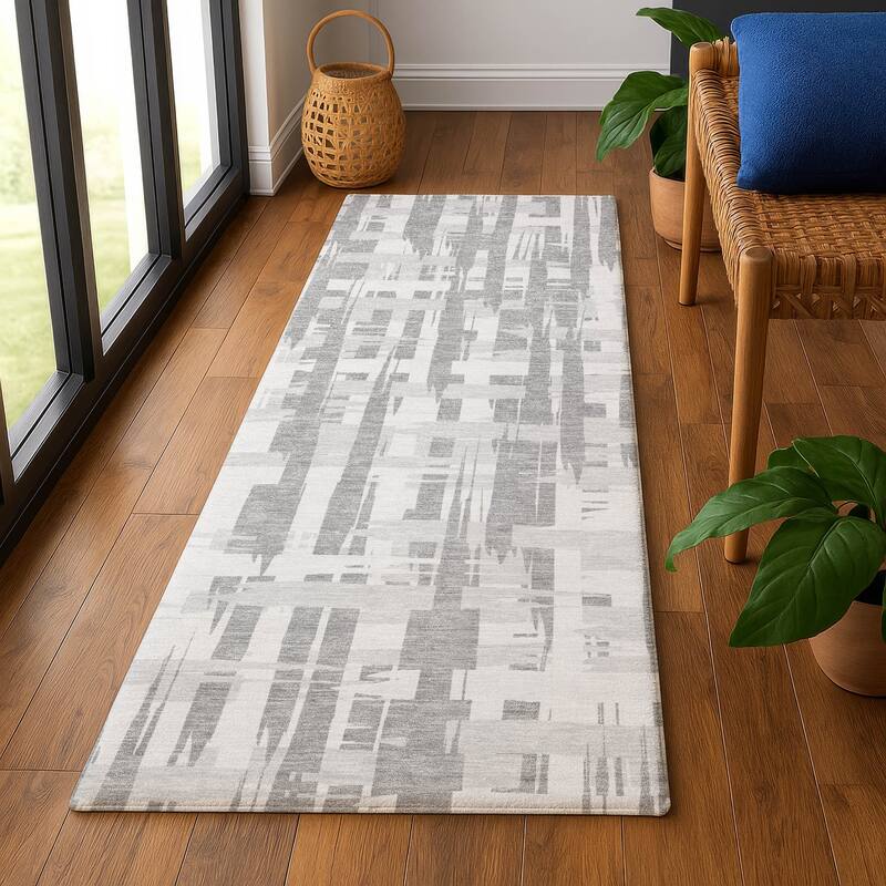 Premium Washable Super Soft Contemporary Plaid Mayfield Rug - Gray - 2'3" x 7'6"