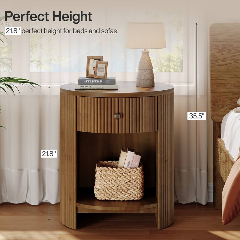 Fully Assembled End Table with Drawer and Opening Storage for Living Room / Bedroom