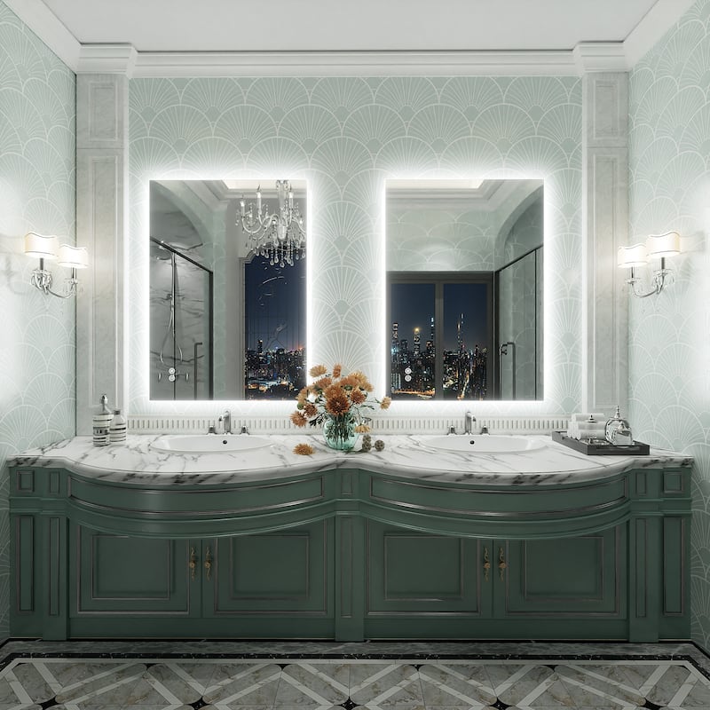 Frameless Anti-Fog 3 Colors Dimmable LED Backlit Wall Bathroom Vanity Mirror