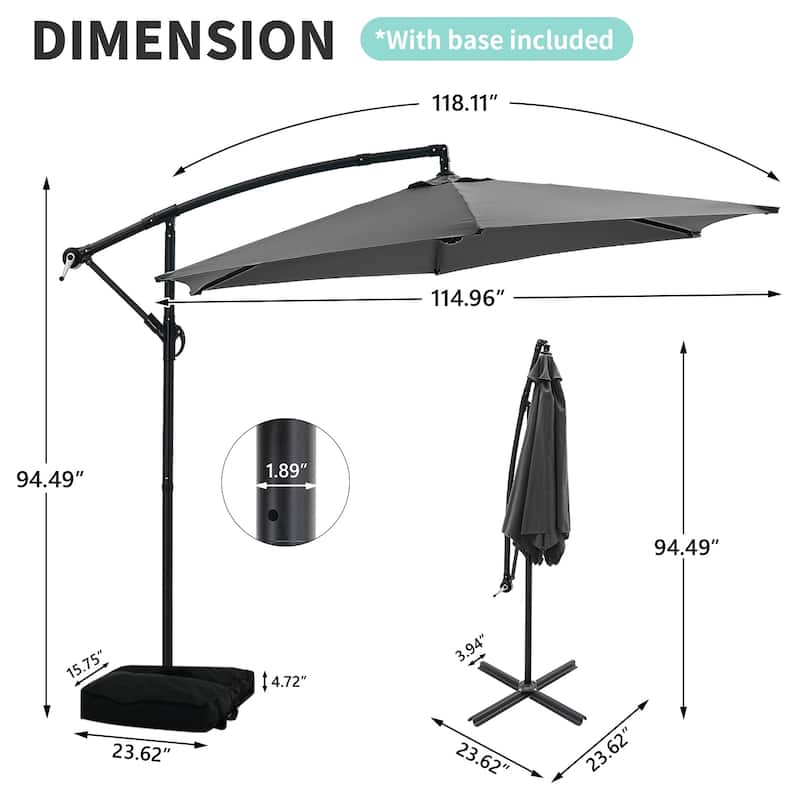 Ainfox 10ft Offset Hanging Market Patio Umbrella With Base