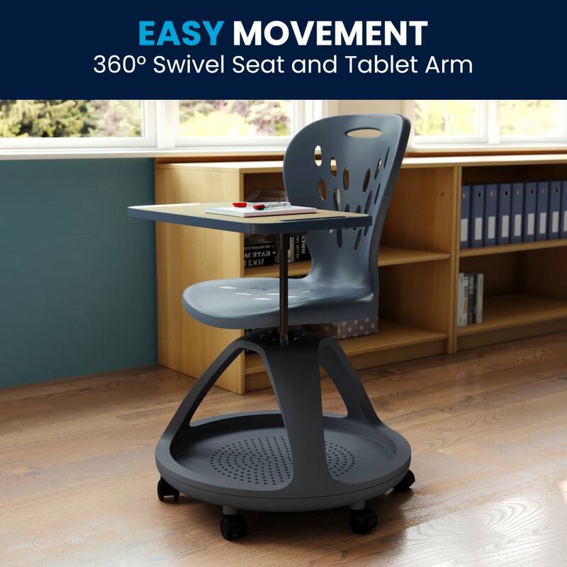 Mobile Desk Chair - 360-deg Tablet Rotation and Storage Cubby