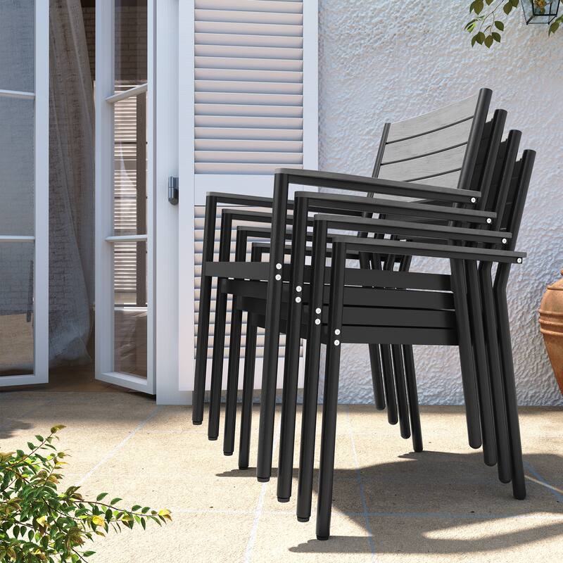 Outdoor 5/6-Piece Patio Dining Set with Stacking Chairs and Bench