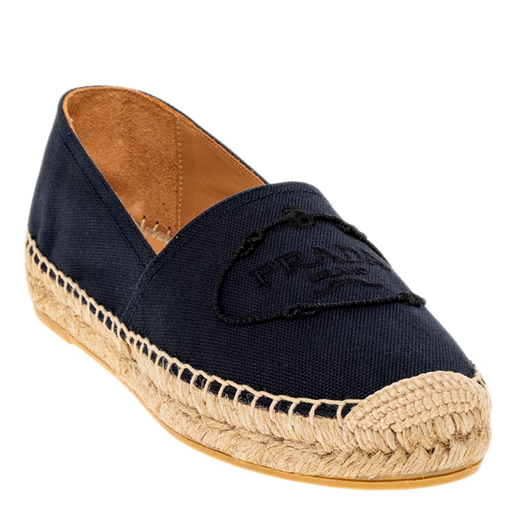 Prada Logo Embroidered Hemp Espadrilles
