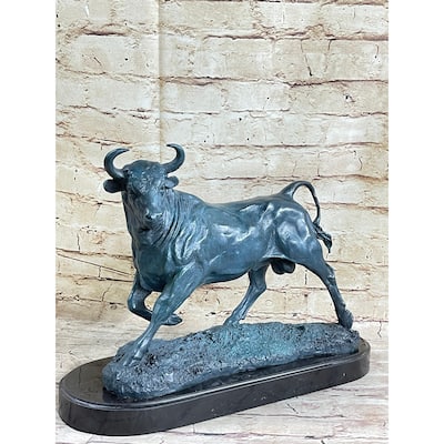 Wall Street Bull Green Patina Bronze Statue Sculpture Figure Stock Market 11 Inches X 16 Inches