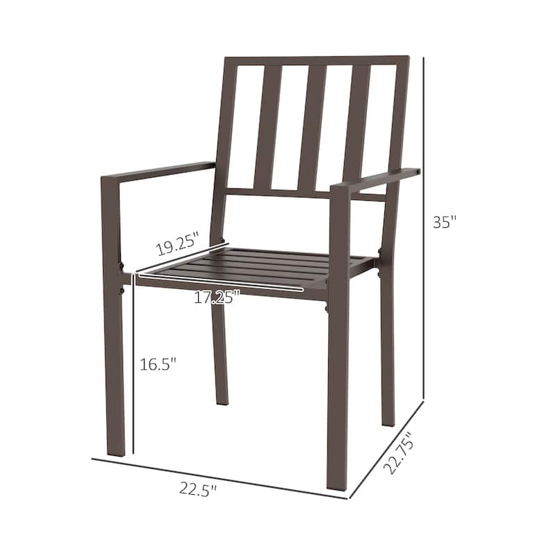 Outsunny Set of 2 Patio Dining Chairs, Stackable Outdoor Garden Bistro Chairs with Metal Slatted Seat & Backrest for Yard