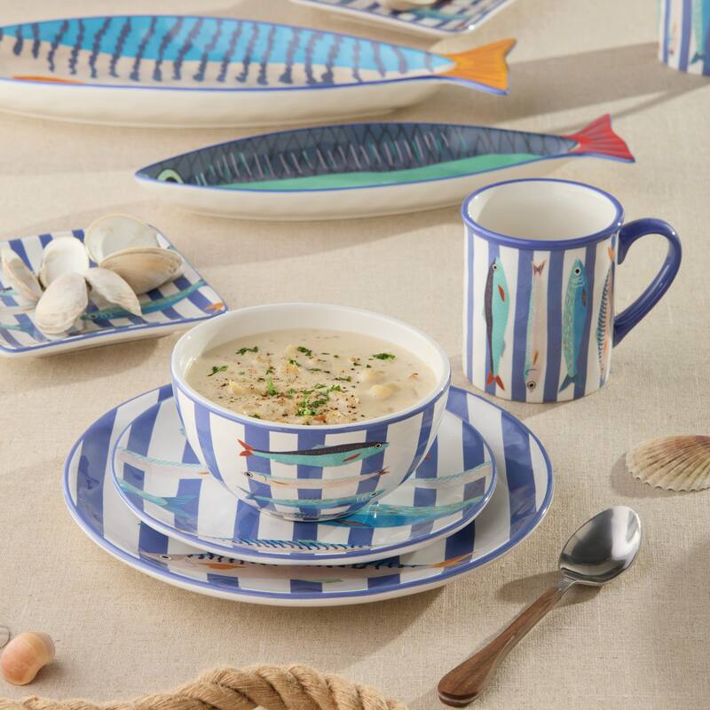 Certified International Something Fishy 16 Piece Dinnerware Set, Service for 4 - 11.00"L x 11.00"W x 1.00"H