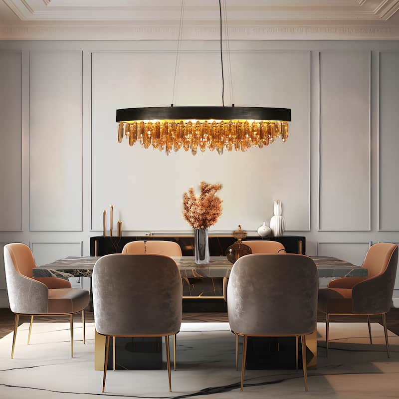 Modern 10-Light Crystal Chandelier Black Gold Island Lights for Kitchen Island - W 41.5" x H 12" x D 10.5"