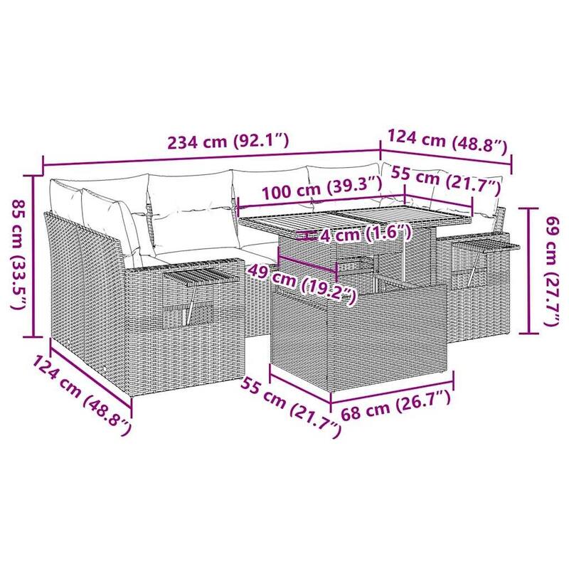 vidaXL Patio Sofa Set with Cushions Outdoor Furniture 7 Piece Poly Rattan
