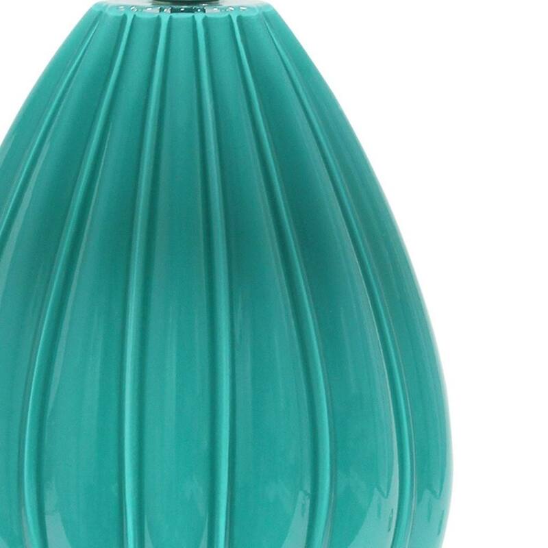 HomeRoots 23" Teal Blue And Silver Glass And Metal Novelty Table Lamp With White Drum Shade - 13.00 in. x 23.25 in. x 13.00 in.