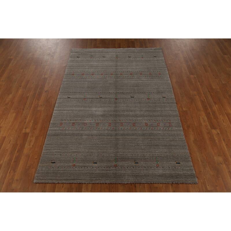 Hand Knotted Oriental 100% Wool Carpet Tribal Animal Pictorial Greys & Charcoal Gabbeh Area Rug - 7' 9'' X 5' 0''