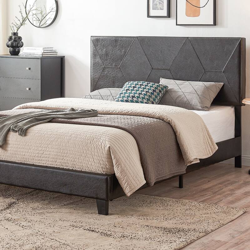 Queen Size Faux Leather Honeycomb Upholstered Platform Bed
