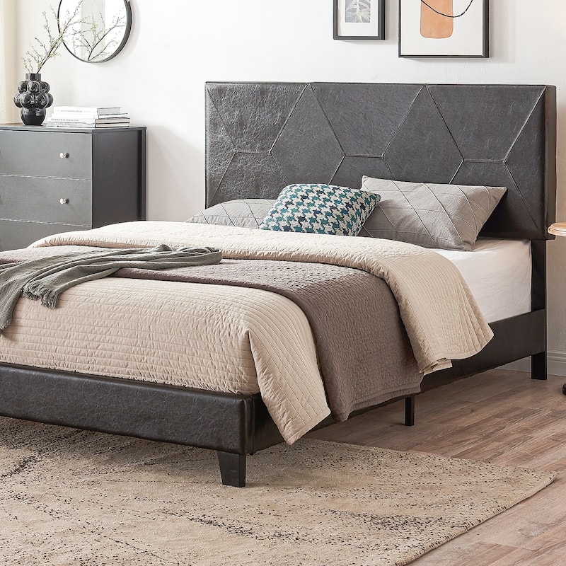 Queen Size Upholstered Platform Bed with Slat Support