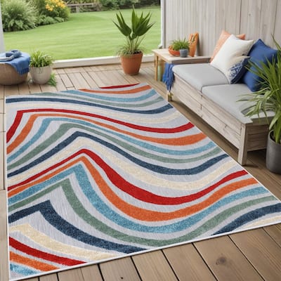 Superior Wave Coastal Striped Indoor Outdoor Area Rug