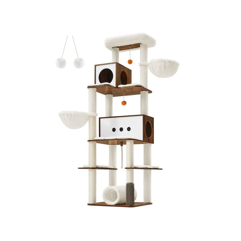 Cat Tree, 77.5-Inch Tall Modern Cat Tower, Multi-Level Cat Condo with 2 Caves