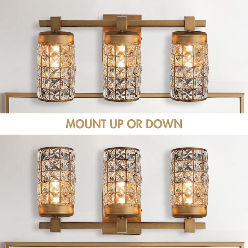 20" Aged Brass Crystal Bathroom Vanity Lights Wall Sconce