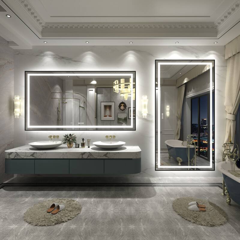 Black Metal Framed LED Front Light and Backlit Anti-Fog Wall Bathroom/ Vanity Mirror