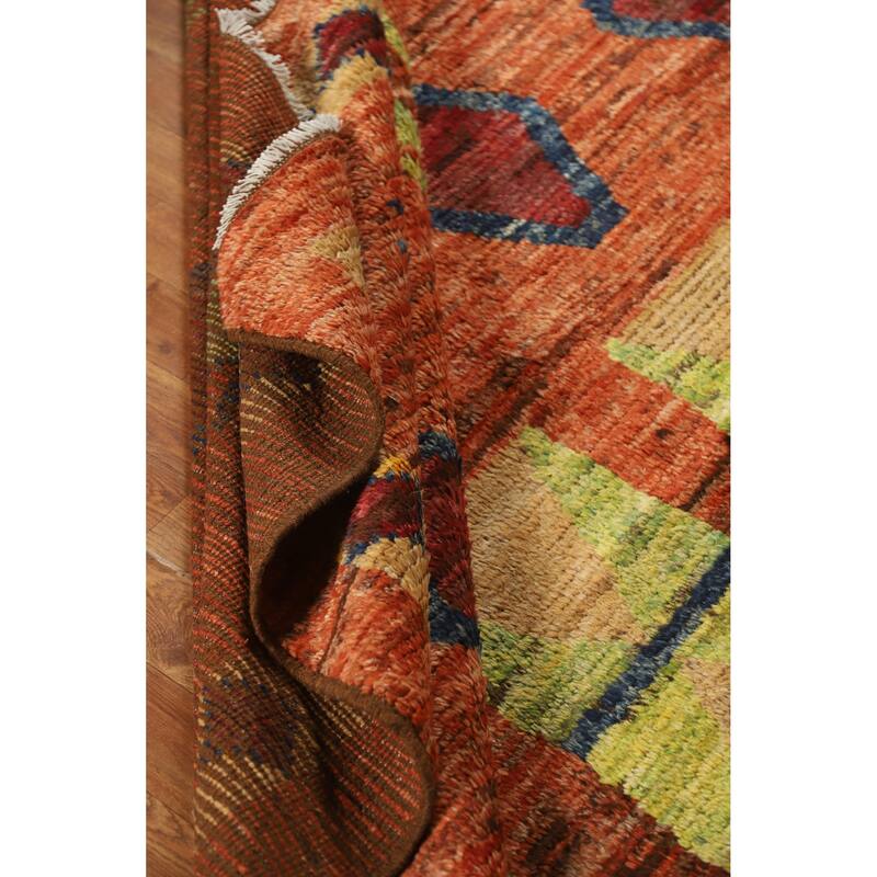 Orange Moroccan Oriental Rug Handmade Geometric Wool Carpet - 6'9" x 9'9"