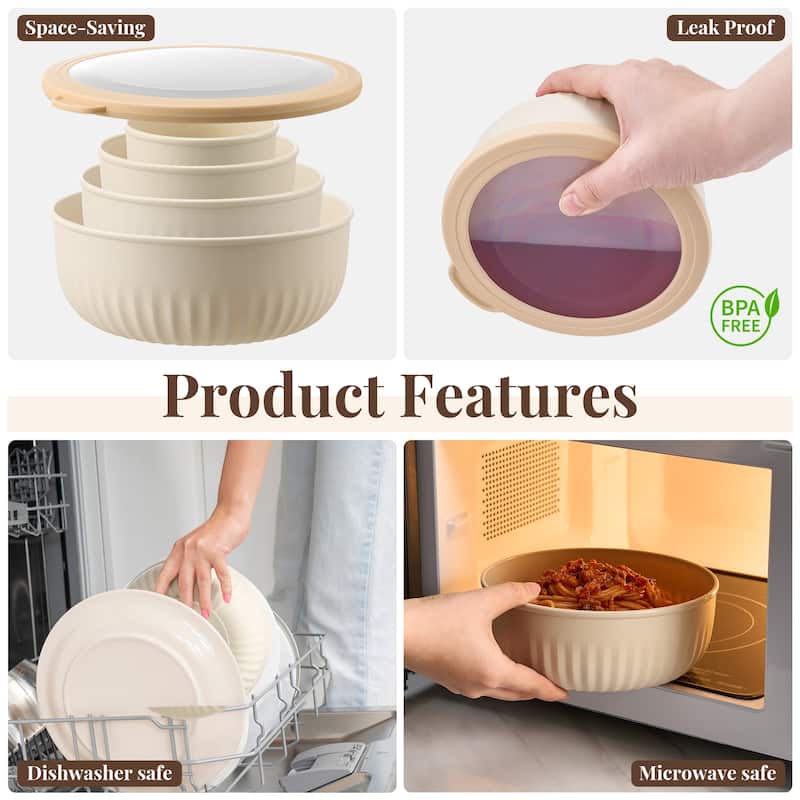 4-Pack BPA-Free Plastic Nesting, Stackable Food Storage Containers with Tight-Seal Lids - 8.7" D x 3.4" H