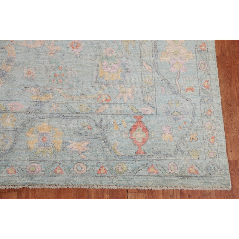 Hand Knotted Oriental 100% Wool Carpet Transitional All-Over Navy Blue & Blues Oushak Area Rug - 9' 11'' X 7' 10''