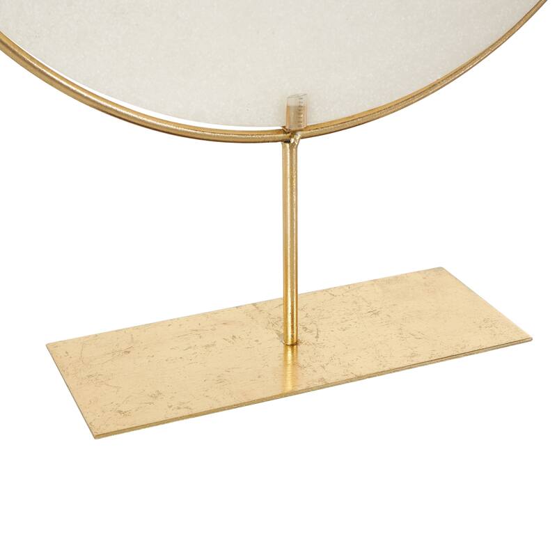 White Polystone Round Disk Leaf Decorative Sculpture with Center Cutout and Gold Base