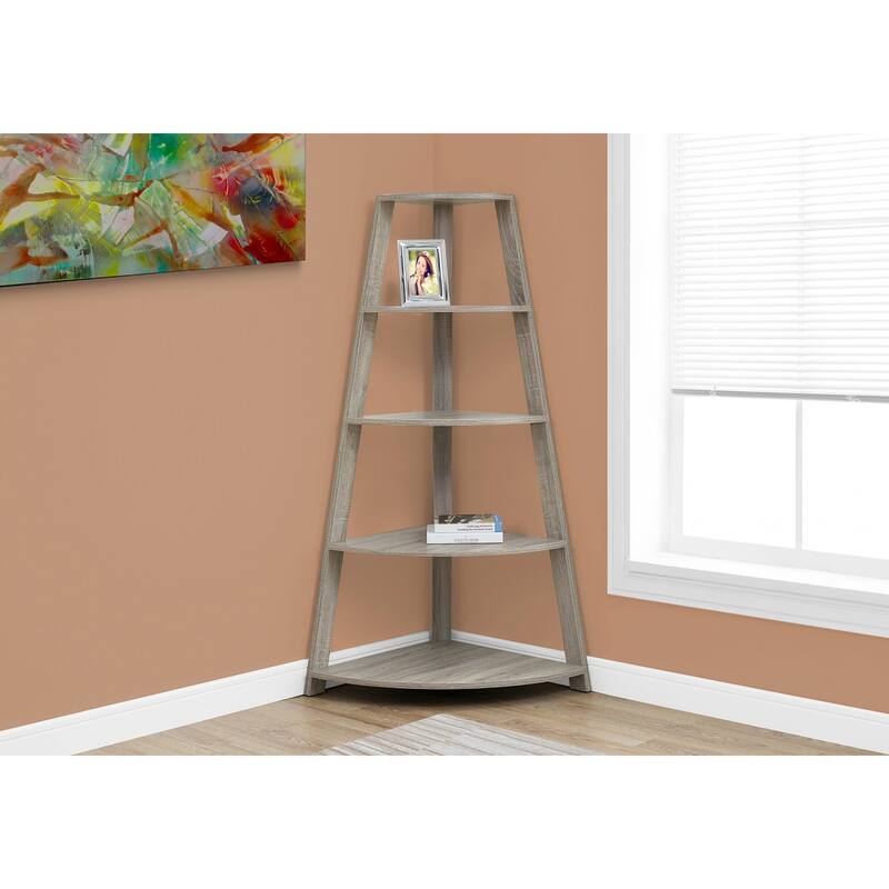 Bookshelf, Bookcase, Etagere, Corner, 4 Tier, 60"h, Office, Bedroom, Laminate, Contemporary, Modern