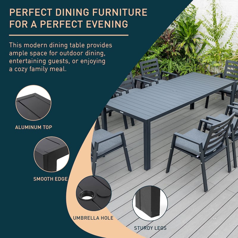 Chelsea Mid-Century Modern Outdoor Dining Table with Rust-Resistant Black Aluminum - Minimalist Patio Table