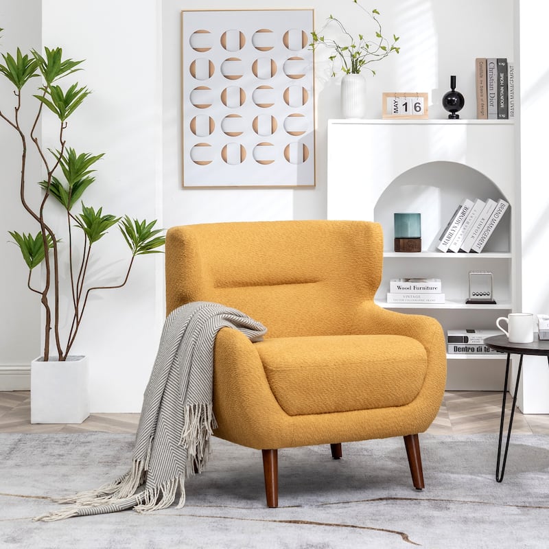 XINMICS Tufted Accent Chair, Wingback Upholstered Armchair for Living Room, Bedroom, Set of 1 - Yellow
