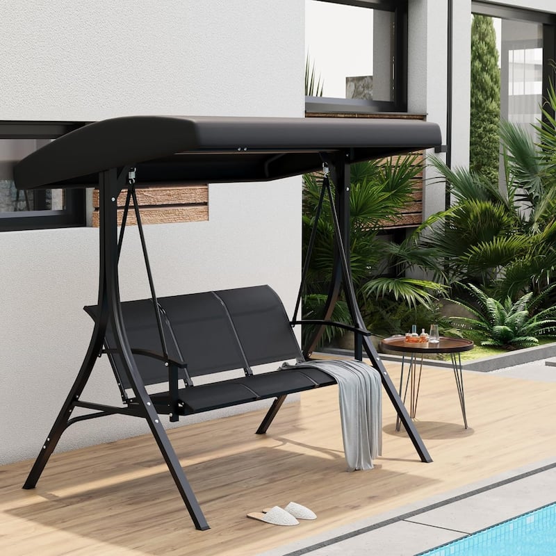 3-Seat Outdoor Porch Swing Chair, Patio Glider Swing with Adjustable Canopy & Armrests