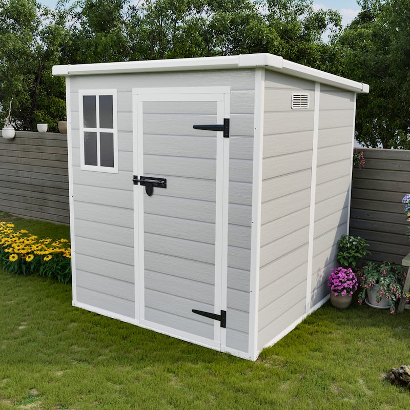 Resin Storage Shed Garden Shed with Lockable Door & Sloped Roof Outdoor Plastic Utility Shed Tool Shed,Rust-proof,Waterproof - Gray