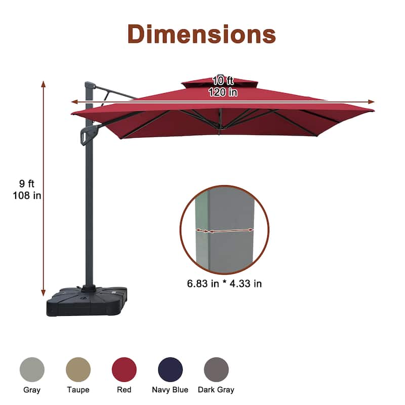 10FT Patio Cantilever Umbrella with Bluetooth Speaker & Lighting (Includes Base)