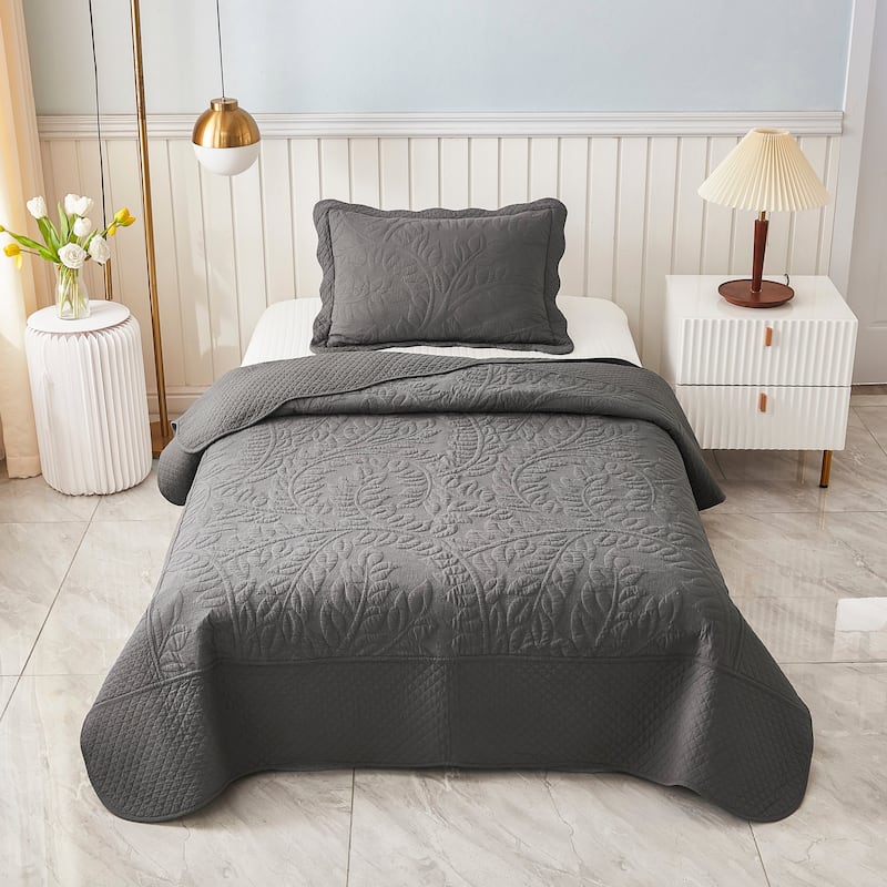 MarCielo 3 Piece Cotton Oversized Bedspread Quilt Set Tmonica - Heather Grey - Twin