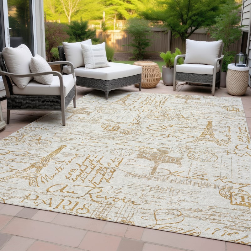 Machine Washable Indoor/Outdoor Modern Paris Chantille Rug