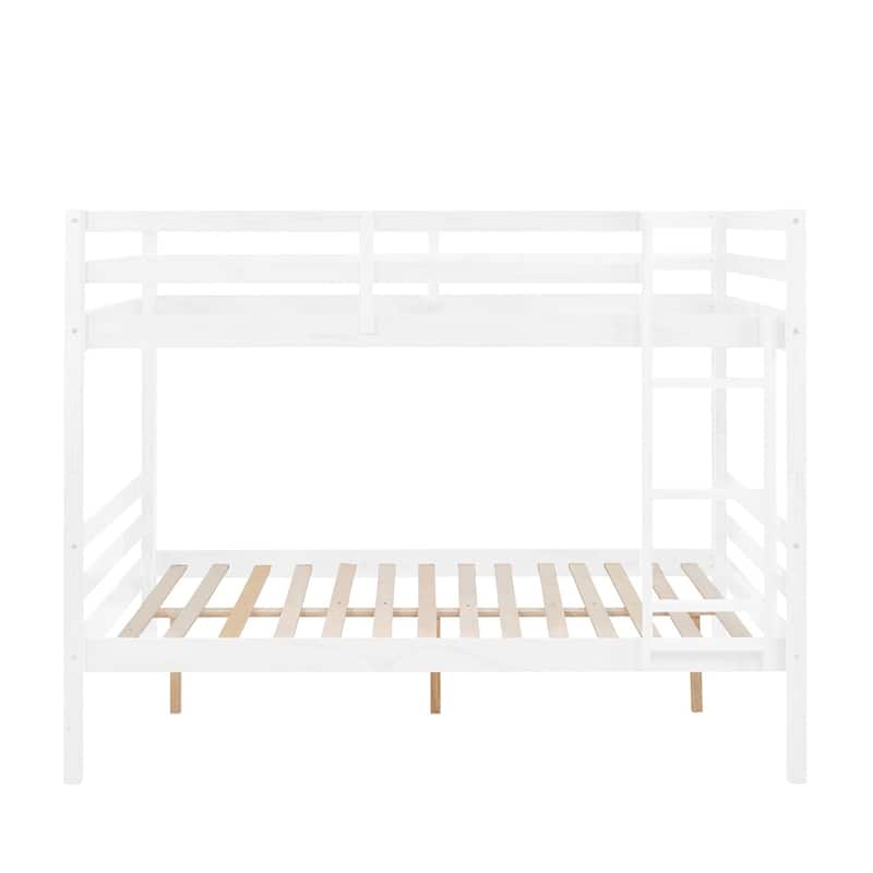 Full over Full Wooden Bunk Bed,High Guardrail,Ladder,Kids Teens,Dorm