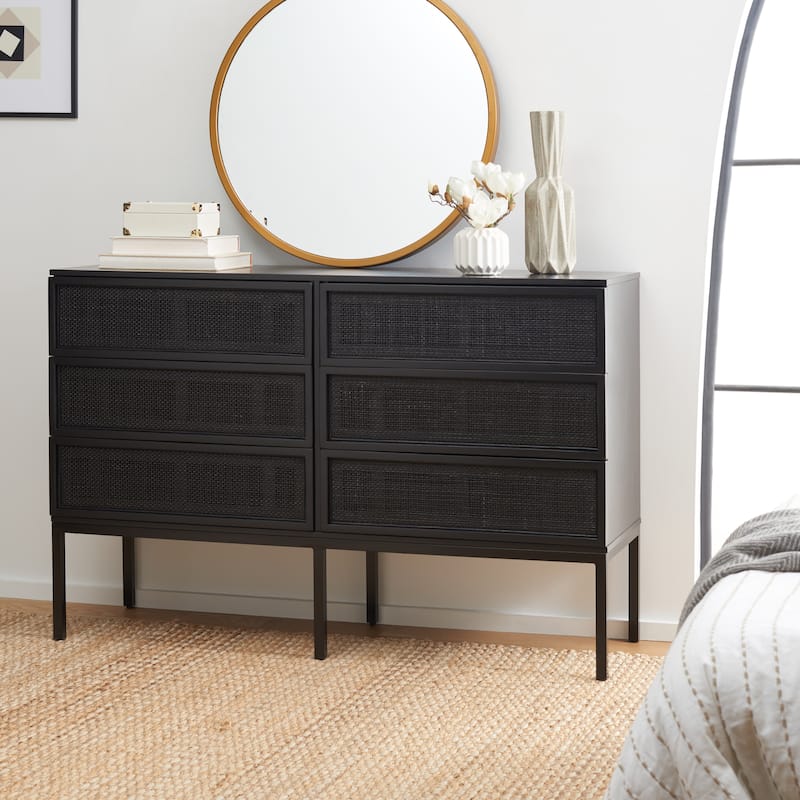 SAFAVIEH Audrey 6 Drawer Rattan Dresser - Black