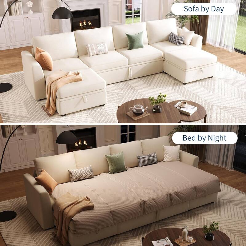 Sectional Sleeper Sofa with Pull Out Bed, Chenille Modular Sectional Couch