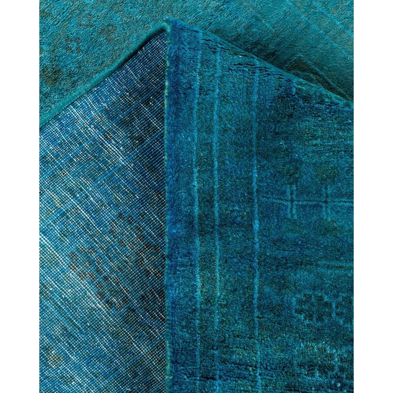 Overton Hand Knotted Wool Vintage Inspired Modern Contemporary Overdyed Blue Runner Rug - 3' 2" x 20' 4"