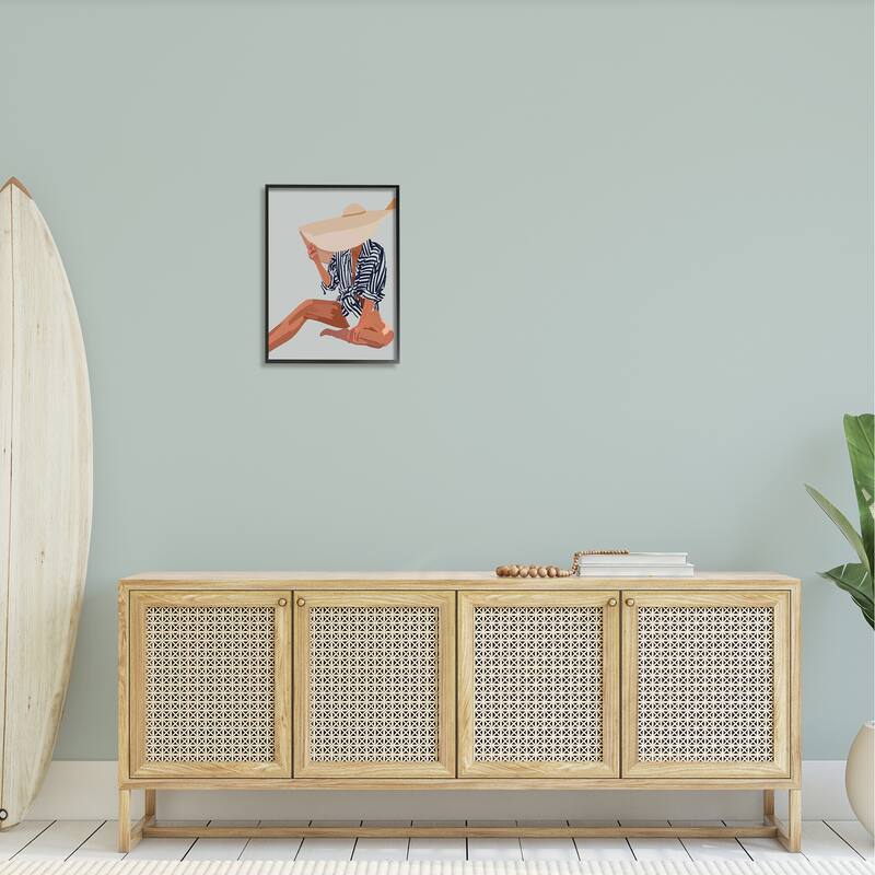 Stupell Woman Obscured By Sun Hat Summer Beach Portrait Framed Wall Art, Design by Amelia Noyes