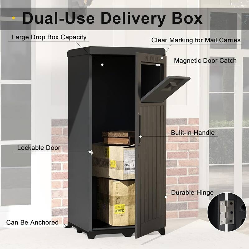 Package Delivery Box, Large Parcel Drop Box with Lockable Secure, Waterproof Resin Storage Anti-Theft Outdoor Package Delivery