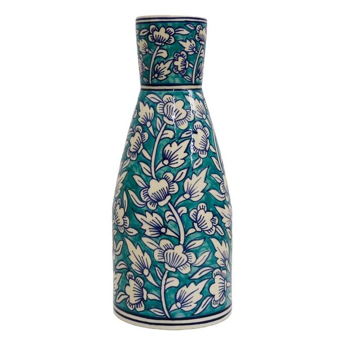 Home&Manor Ceramic Tall Vase Teal