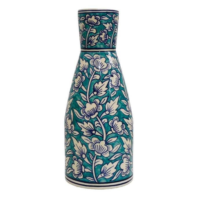 Home&Manor Ceramic Tall Vase Teal